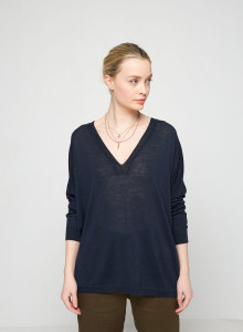 T-shirt oversize col v en lin flammé - Beja 7640 marine - 05 Bleu marine