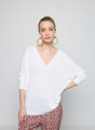 T-shirt oversize col v en lin flammé - Beja 7601 ecru - 02 Blanc