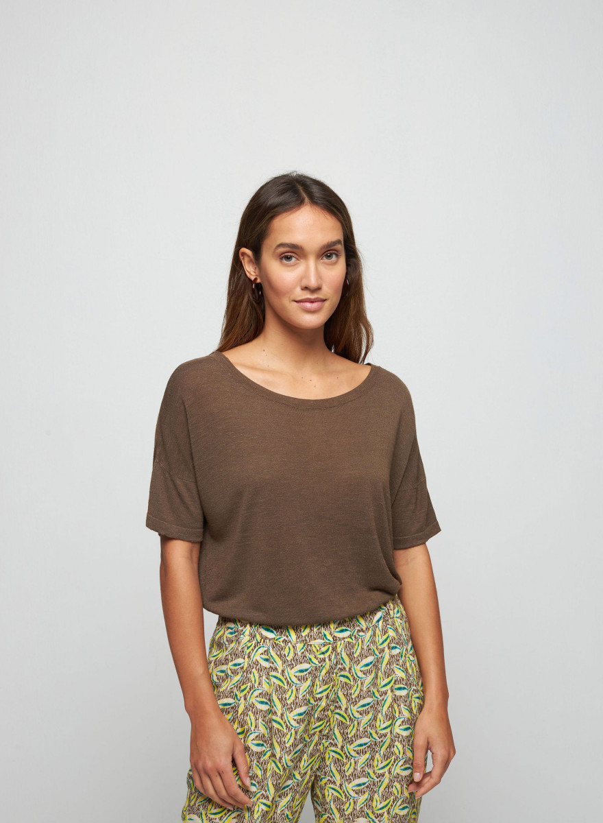 Flamed linen button back t-shirt - Tally