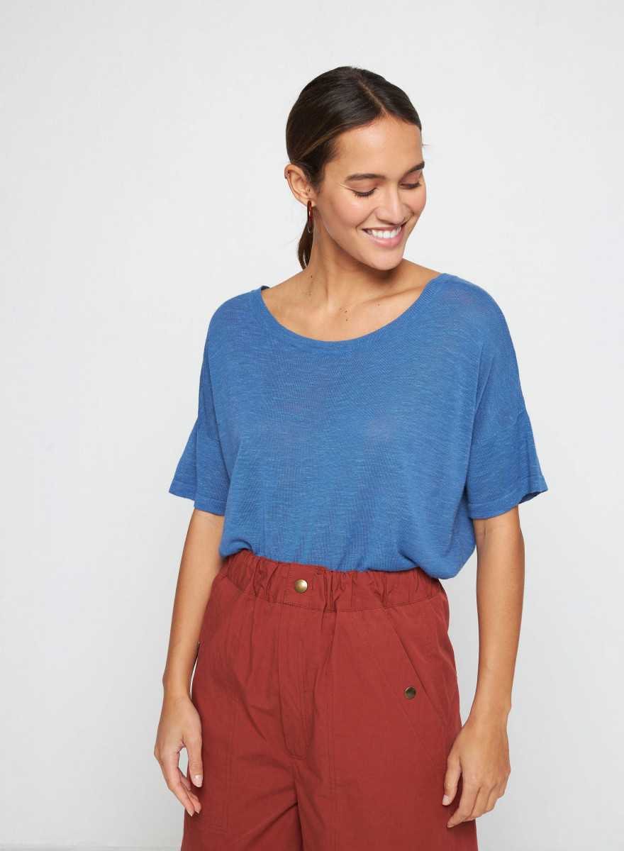 Flamed linen button back t-shirt - Tally