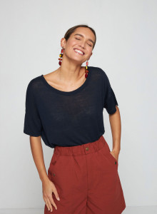 T-shirt boutonné dans le dos en lin flammé - Tally 7640 marine - 05 Bleu marine