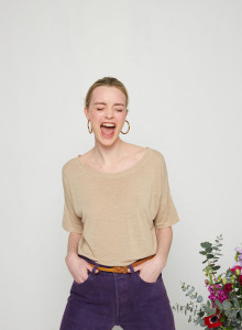 T-shirt boutonné dans le dos en lin flammé - Tally 7620 raphia - 12 Beige clair