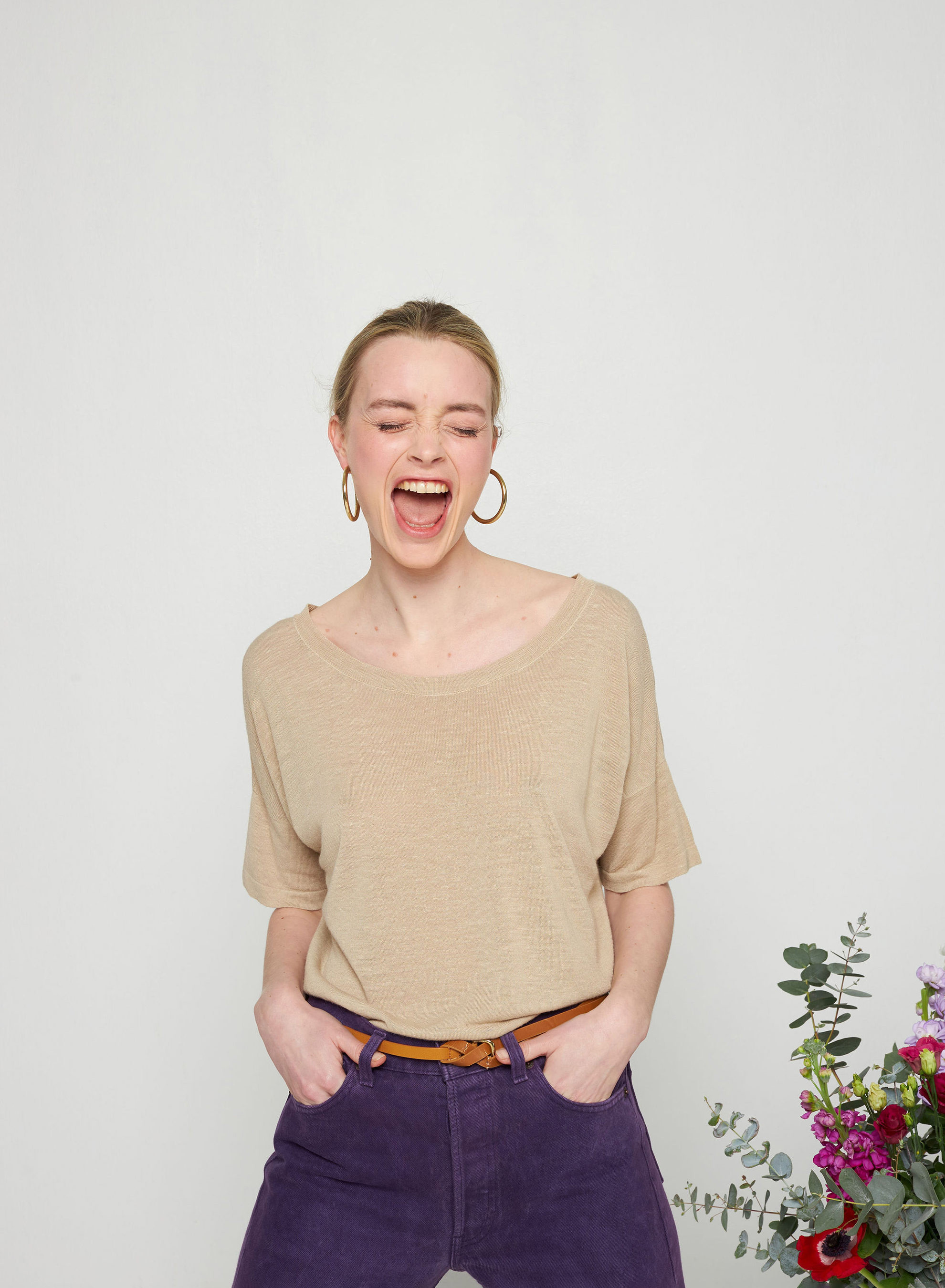 T-shirt boutonné dans le dos en lin flammé - Tally 7620 raphia - 12 Beige clair