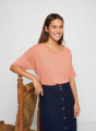 T-shirt ample manches coudes en lin flammé - Taslim 7682 blush - 24 Rose clair