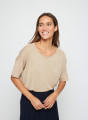 T-shirt ample manches coudes en lin flammé - Taslim 7620 raphia - 12 Beige clair