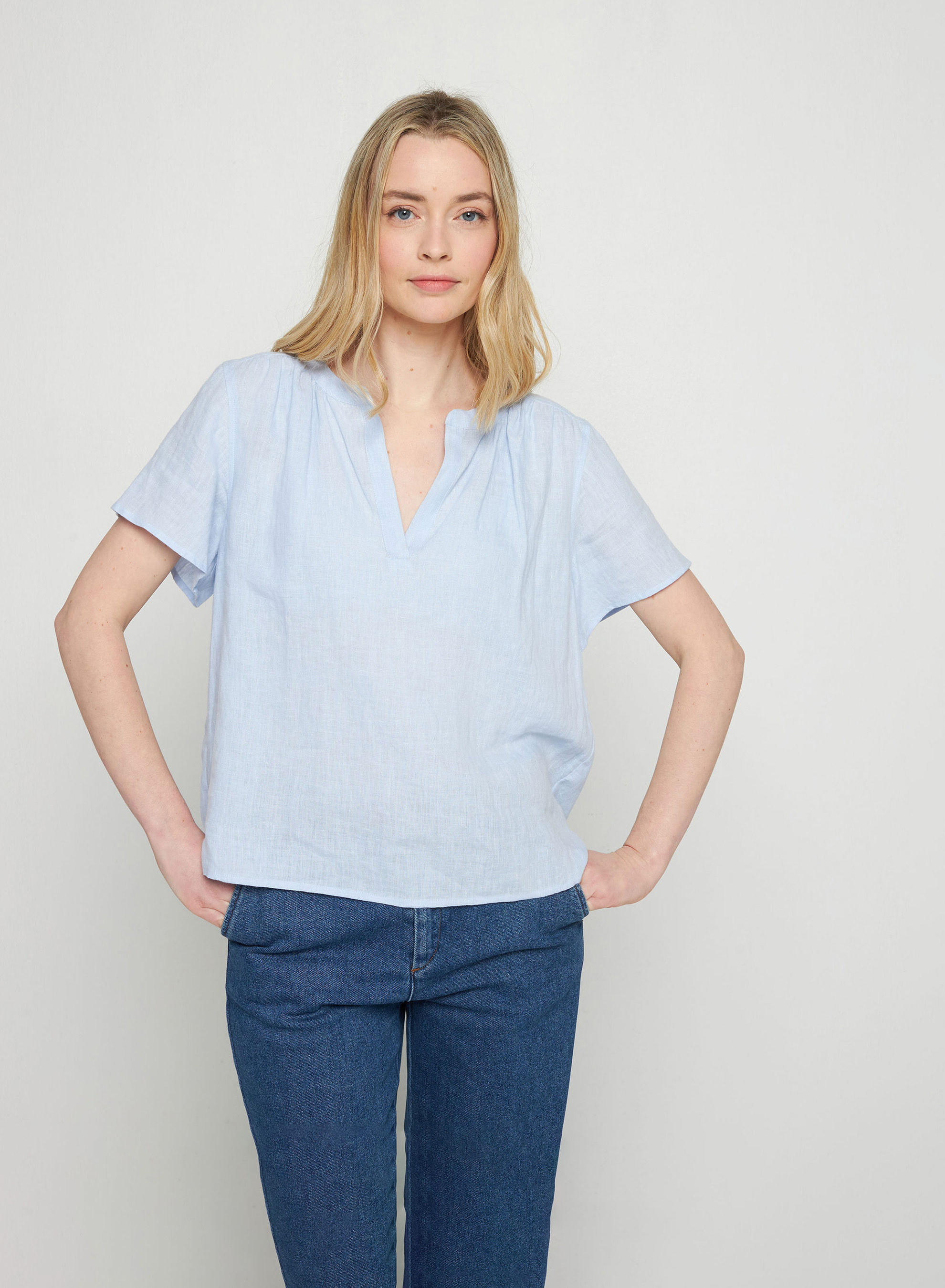 Tunisian collar linen blouse - Tonnie