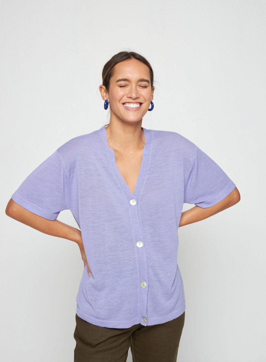 Short sleeves flamed linen cardigan - Tanya