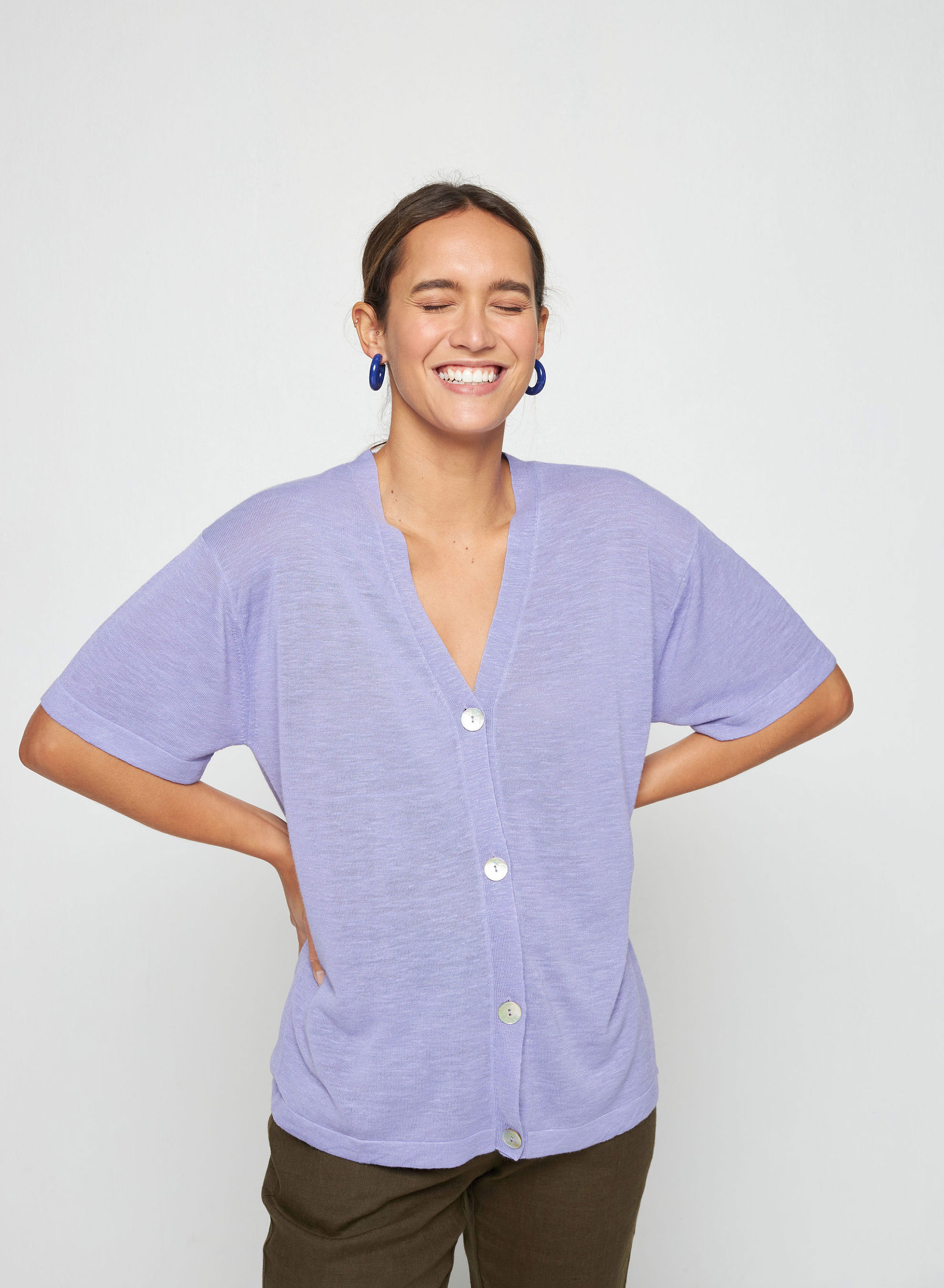 Short sleeves flamed linen cardigan - Tanya