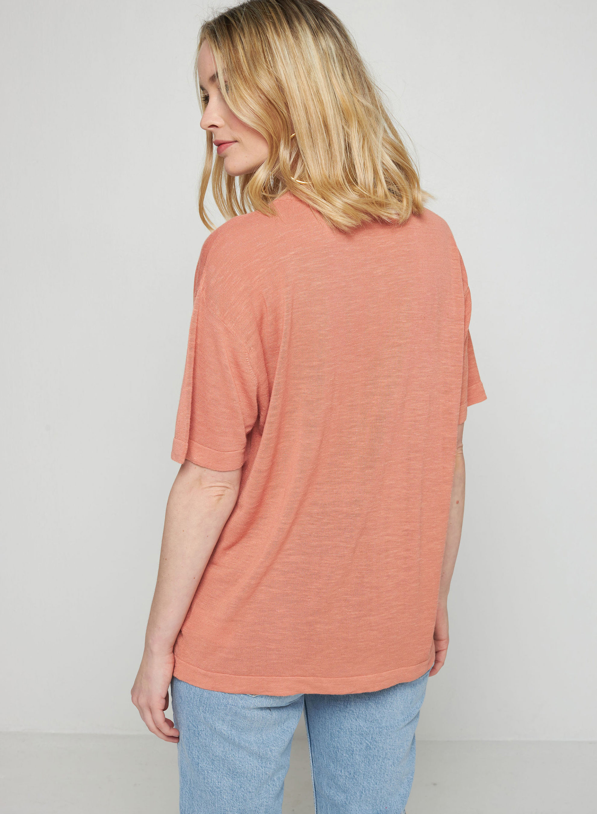 Gilet manches courtes en lin flammé - Tanya 7682 blush - 24 Rose clair