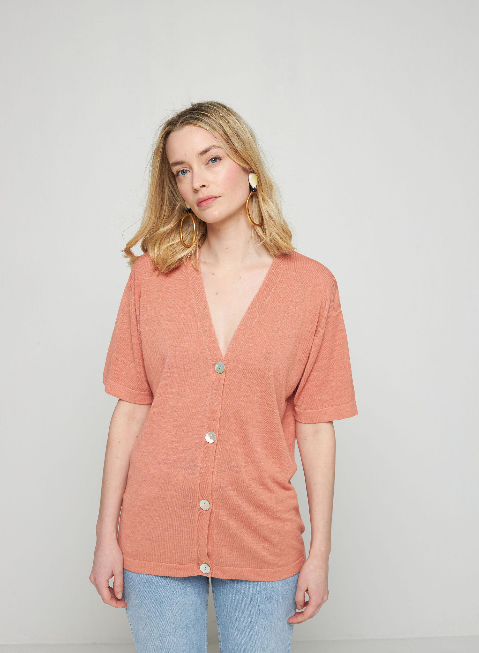 Gilet manches courtes en lin flammé - Tanya 7682 blush - 24 Rose clair