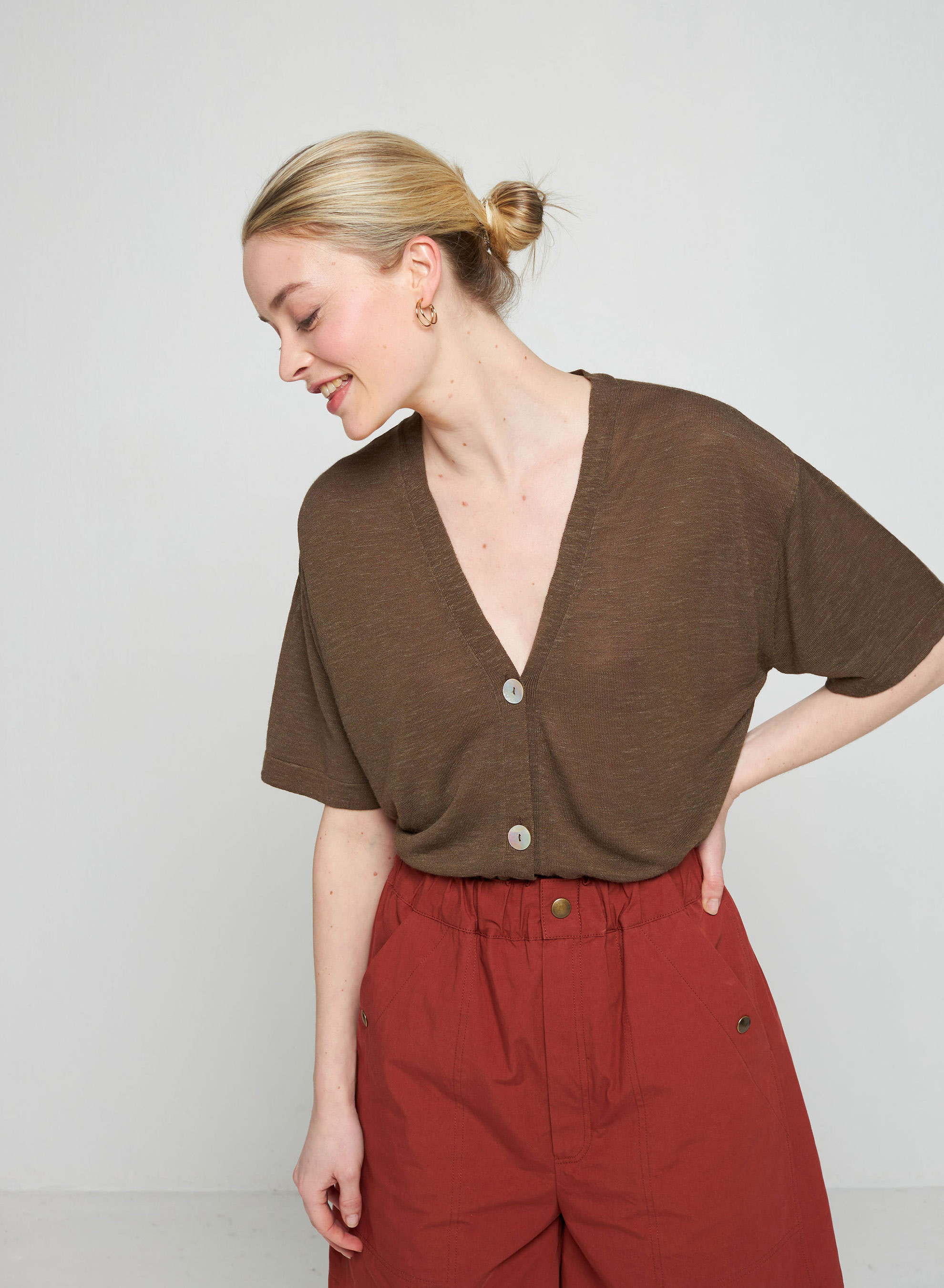 Short sleeves flamed linen cardigan - Tanya