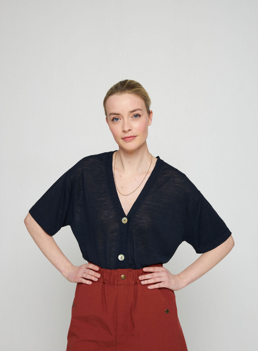 Short sleeves flamed linen cardigan - Tanya