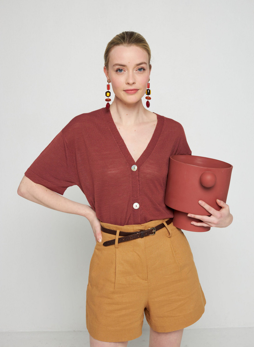 Short sleeves flamed linen cardigan - Tanya