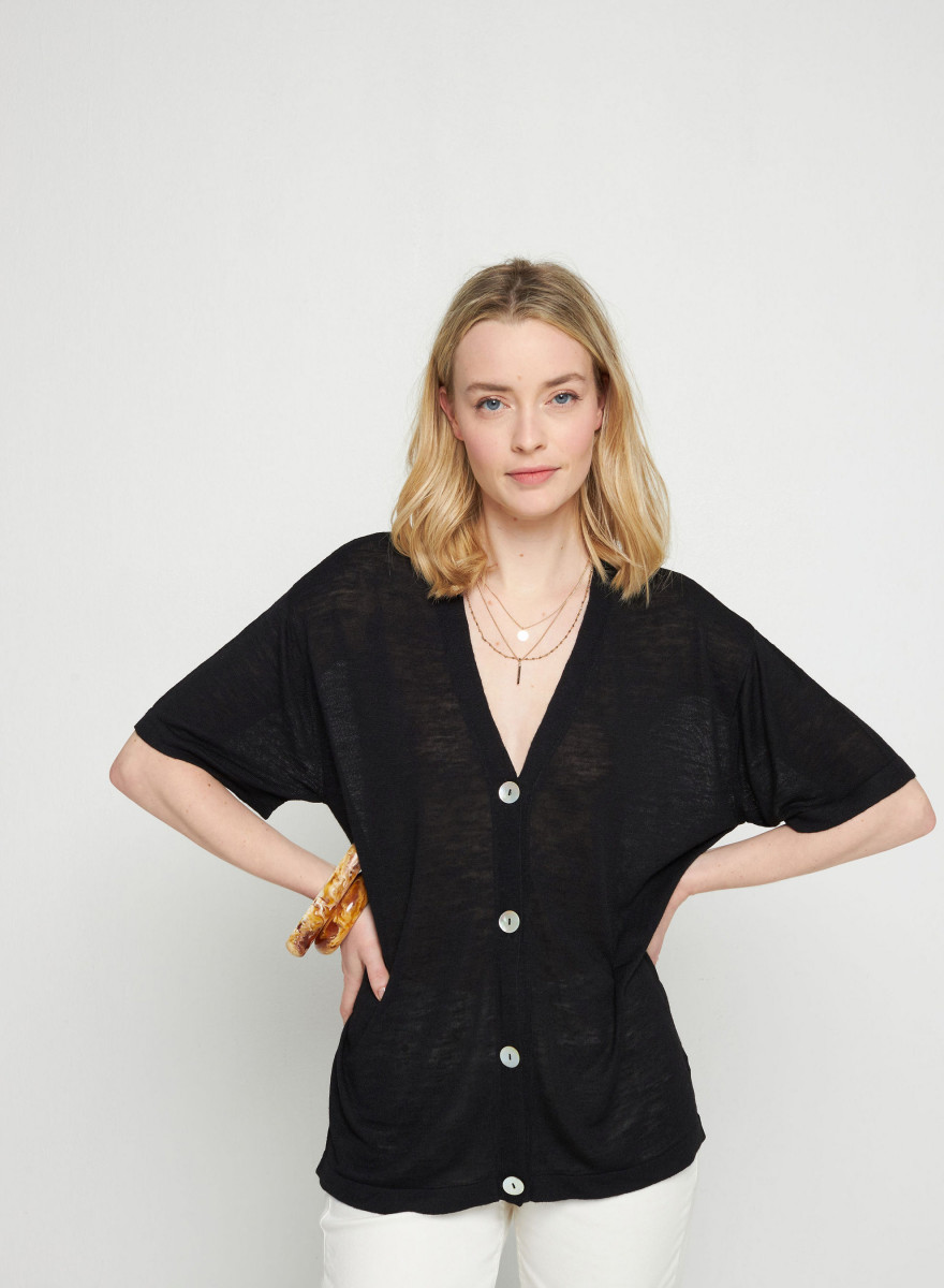 Short sleeves flamed linen cardigan - Tanya