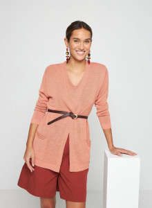 Long vest with pockets in flamed linen - Tabata