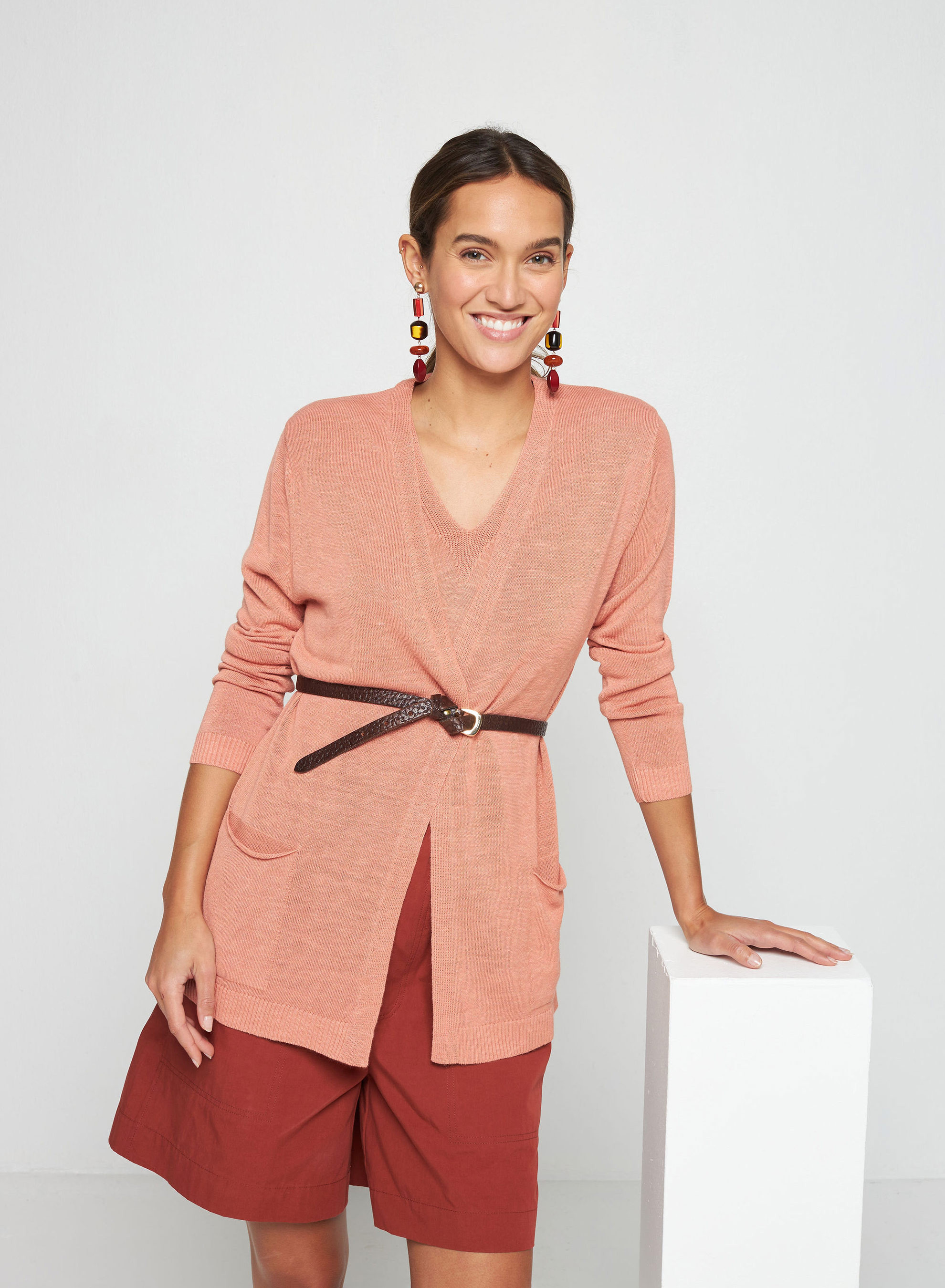 Gilet long avec poches en lin flammé - Tabata 7682 blush - 24 Rose clair