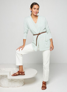 Gilet long avec poches en lin flammé - Tabata 7651 sauge - 23 Vert clair