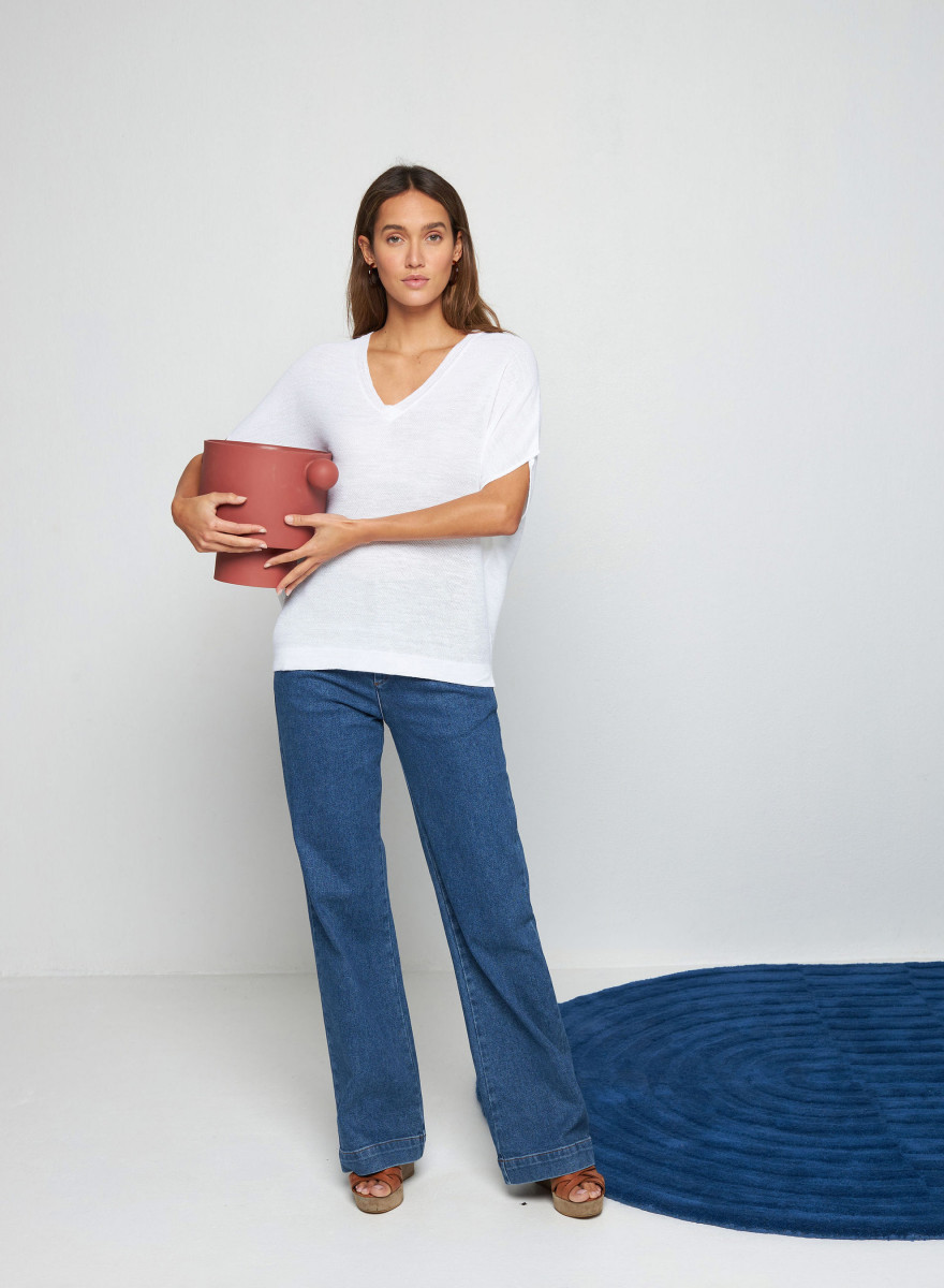 Flamed linen batwing T-shirt - Tarra