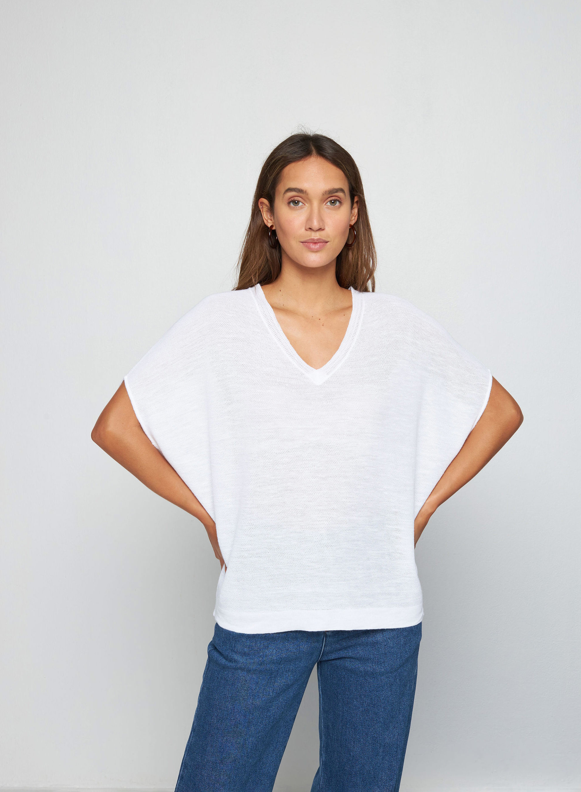 Flamed linen batwing T-shirt - Tarra