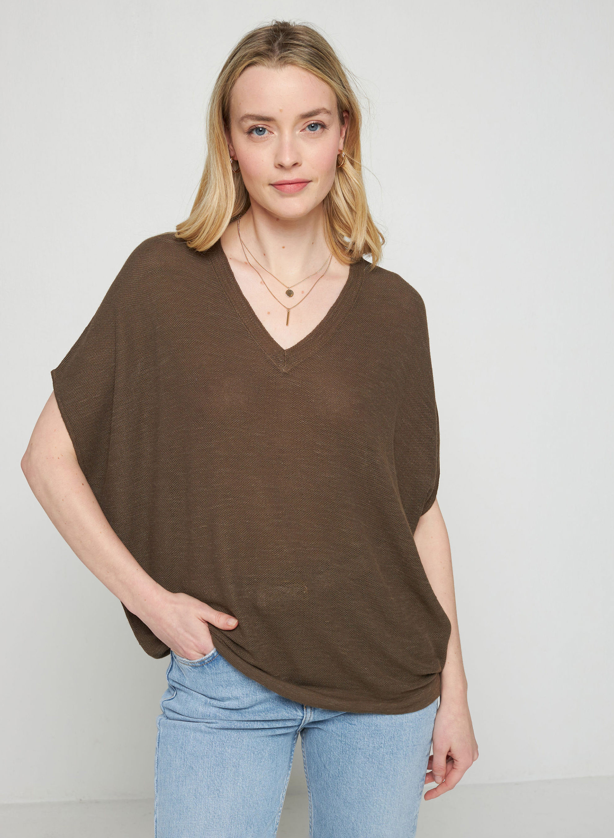 Flamed linen batwing T-shirt - Tarra