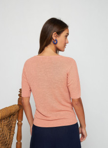 T-shirt maille côtelée en lin flammé - Tahissa 7682 blush - 24 Rose clair