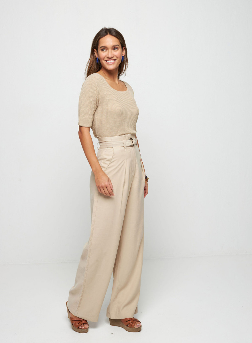 Flamed linen ribbed T-shirt - Tahissa