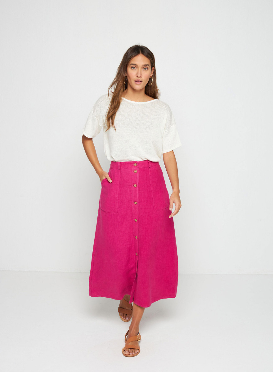 Long linen skirt with buttons - Tourya