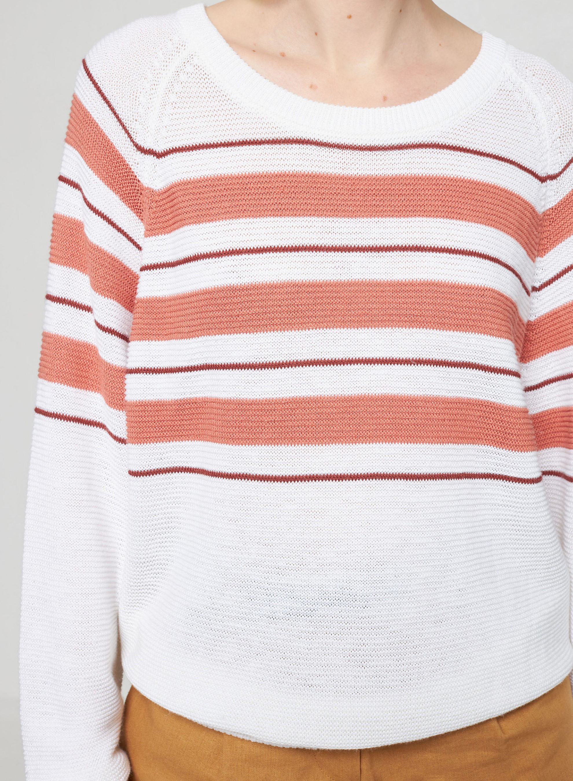 Striped slub linen loose sweater -Tael