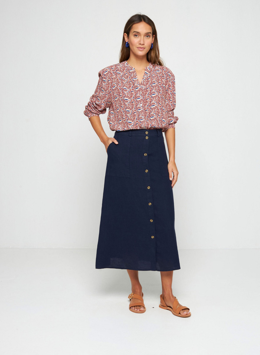 Long linen skirt with buttons - Tourya
