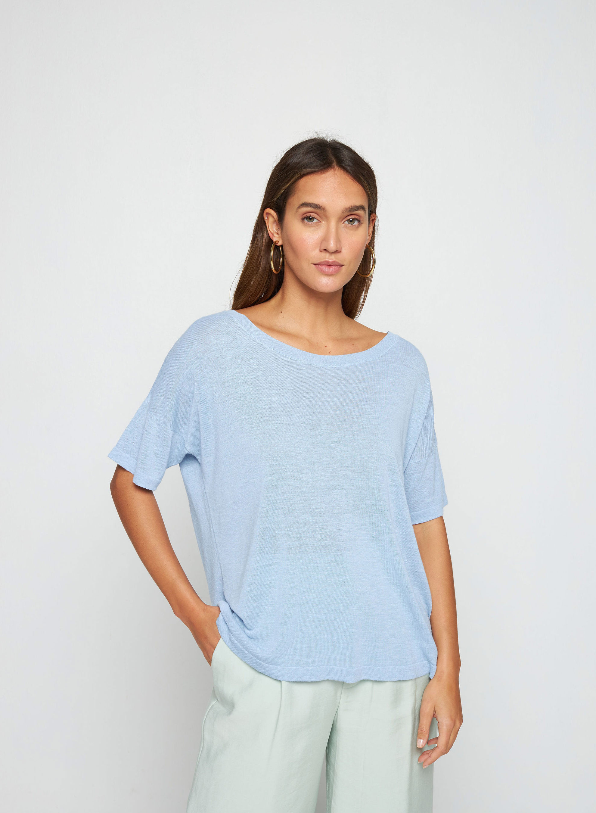 Flamed linen button back t-shirt - Tally