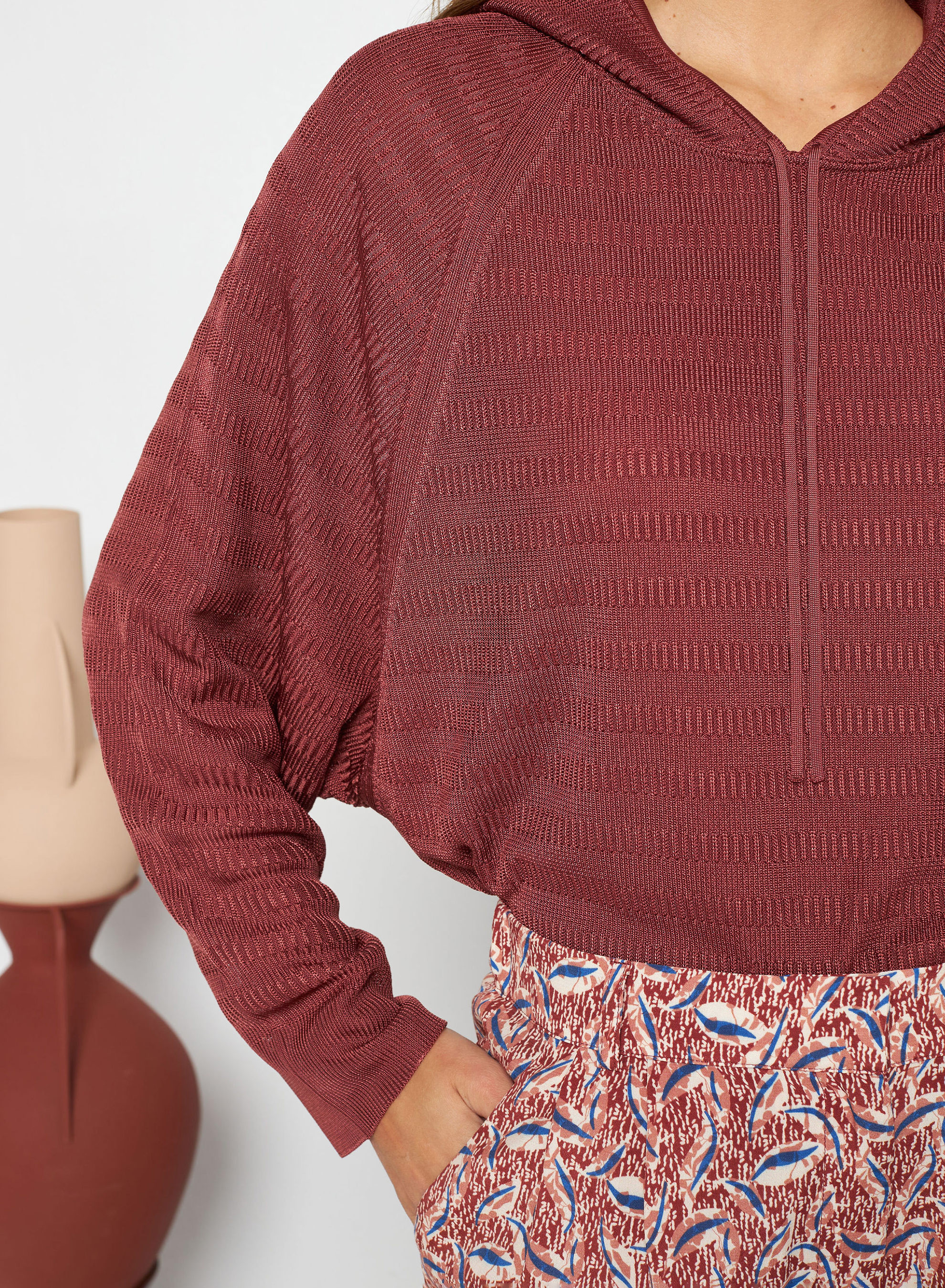 Hoodie à capuche en Fil Lumière - Sylla 7630 argile - 51 Bordeaux