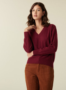 Cashmere V-neck knitted sweater - Canelle