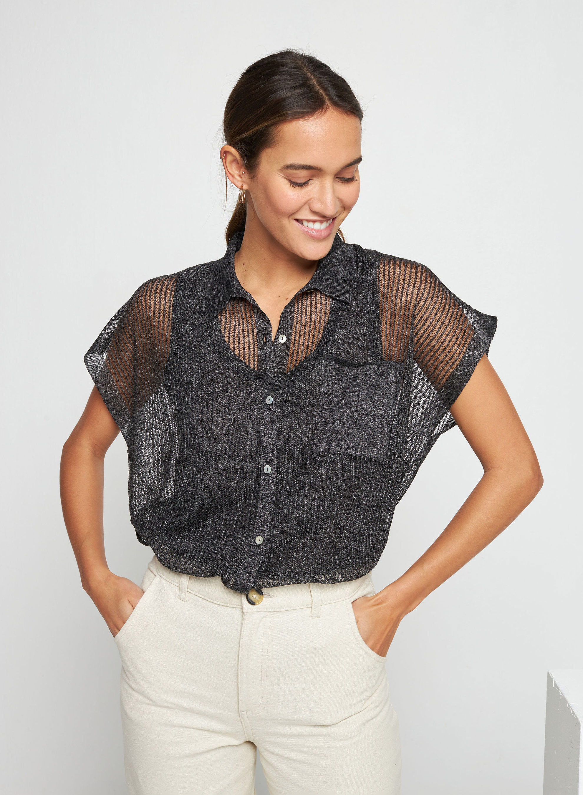 Short-sleeved blouse with iridescent effect - Stacy