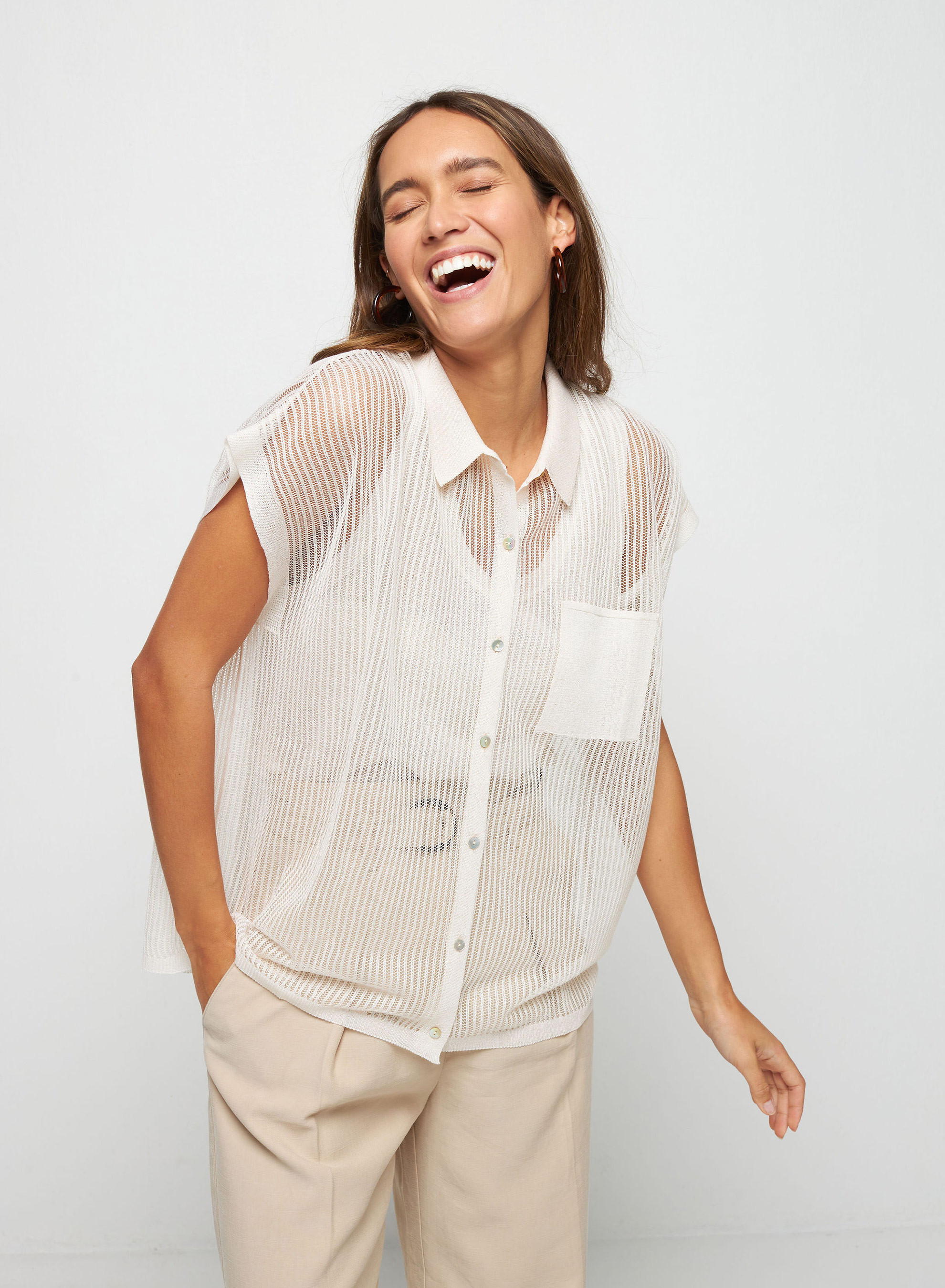 Chemisier manches courtes effet irrisé - Stacy 7601 ecru - 82 Ecru