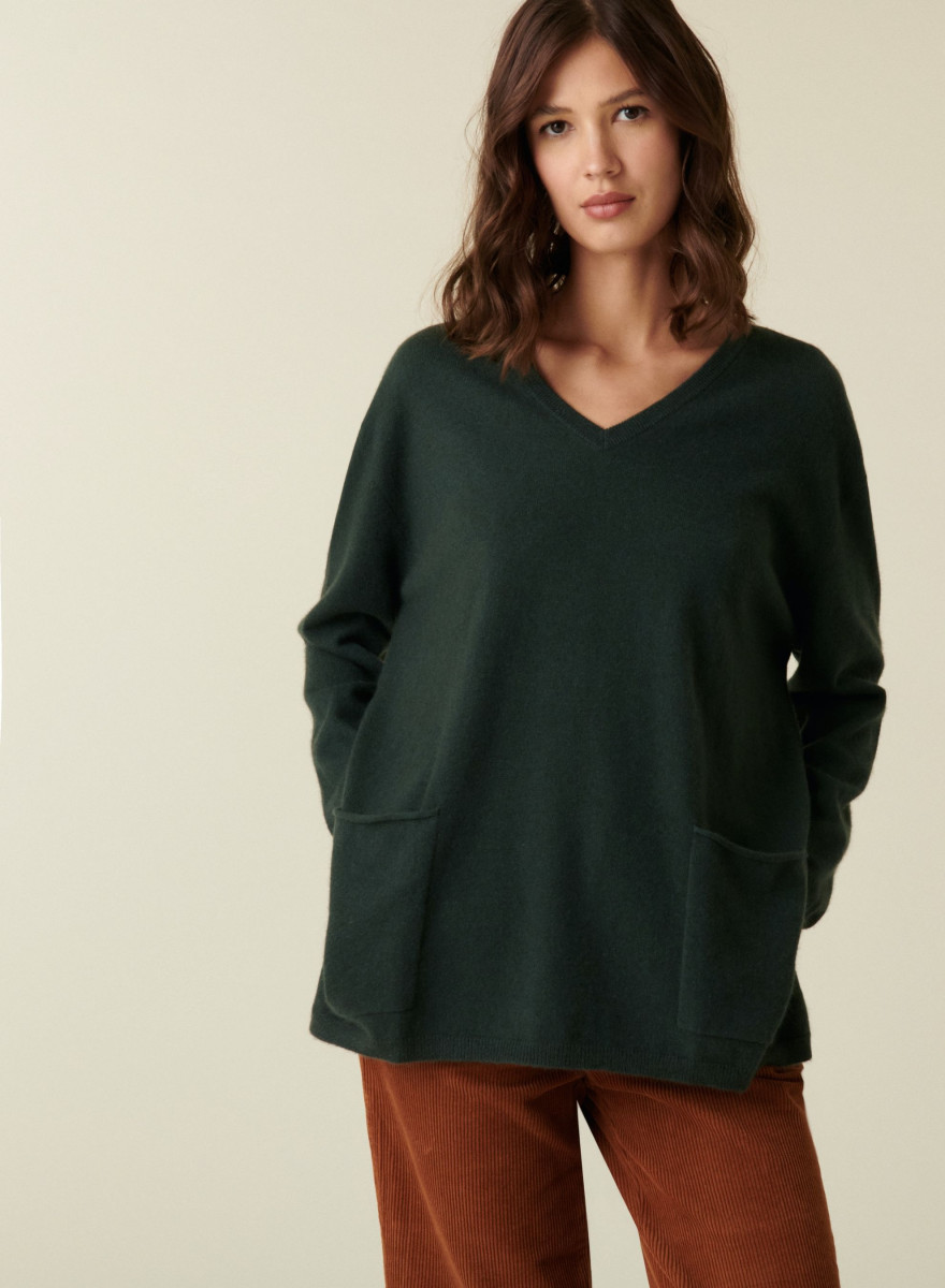 Suéter de cashmere com decote em V e fendas laterais - Accacia