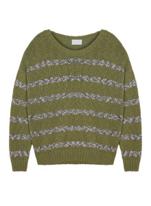 Pull rayé en coton et lin - Thildie 7718 olive - 22 Vert moyen