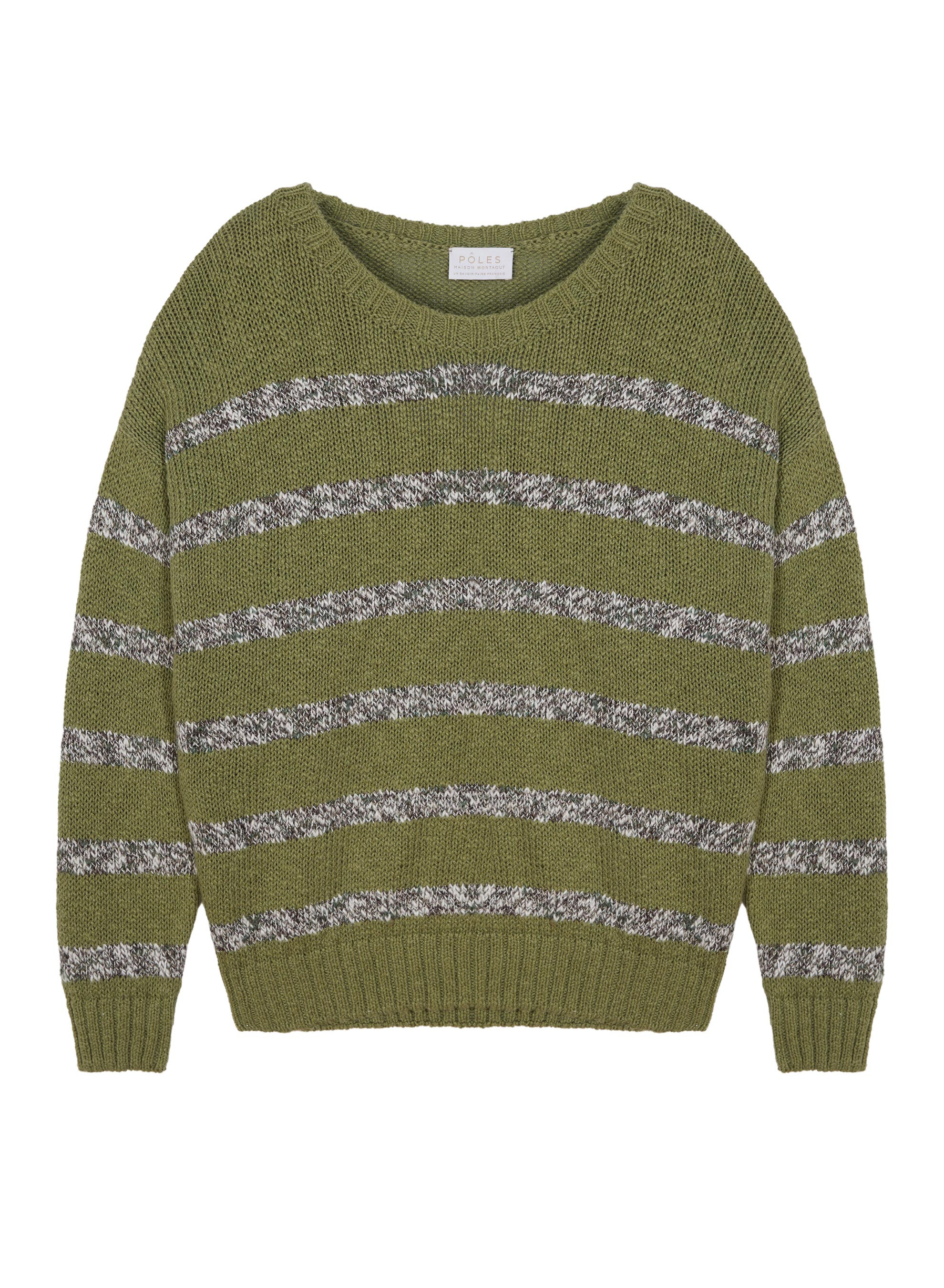 Pull rayé en coton et lin - Thildie 7718 olive - 22 Vert moyen