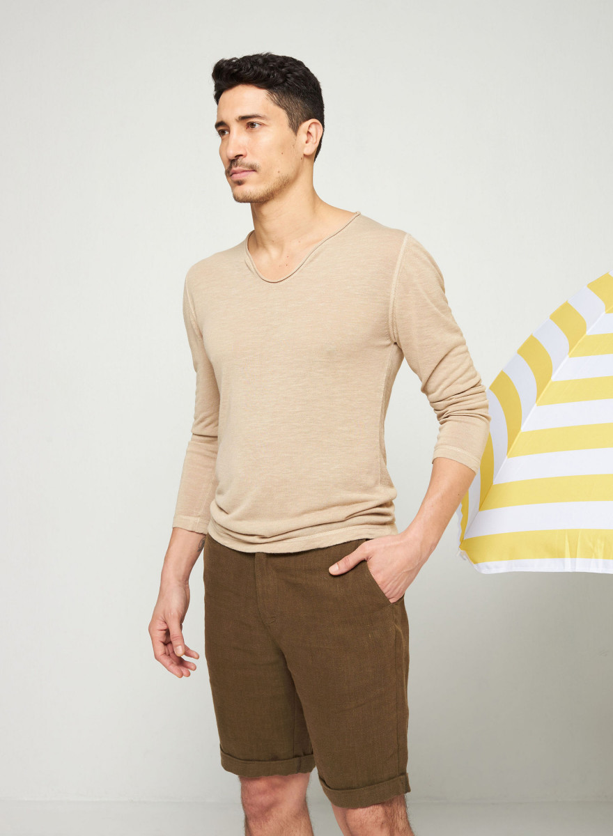 Flamed linen tunisian collar t-shirt - Blayne