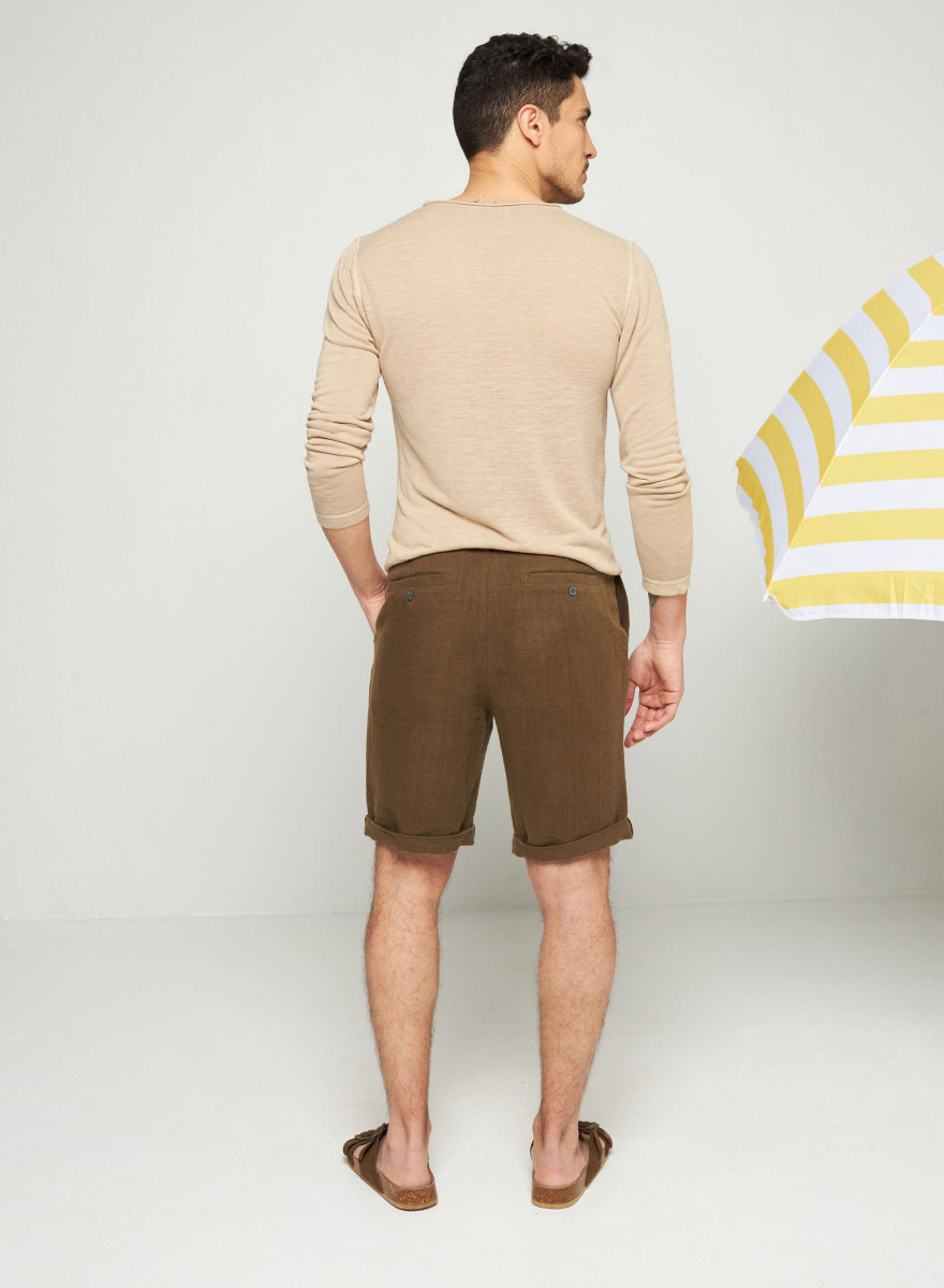 Flamed linen tunisian collar t-shirt - Blayne