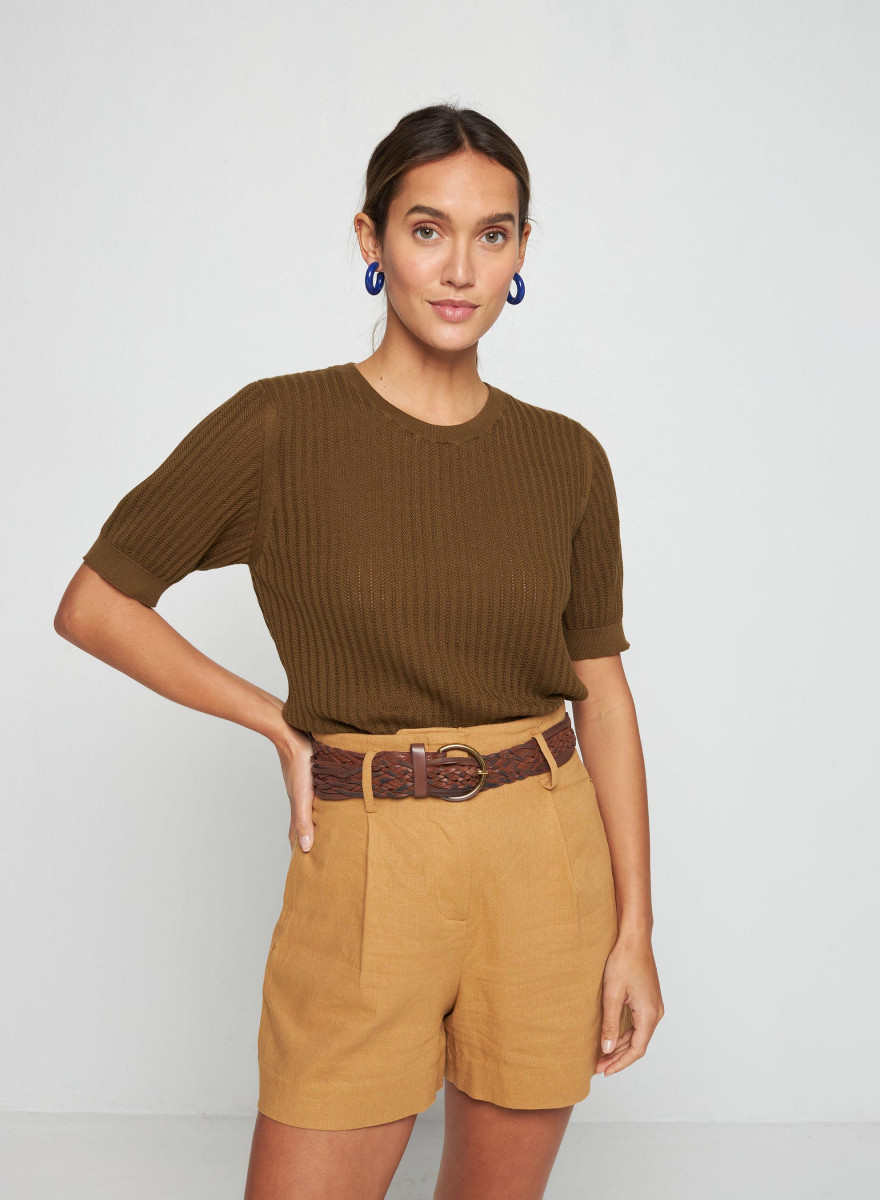 Camiseta de algodão com gola redonda - Sidonie