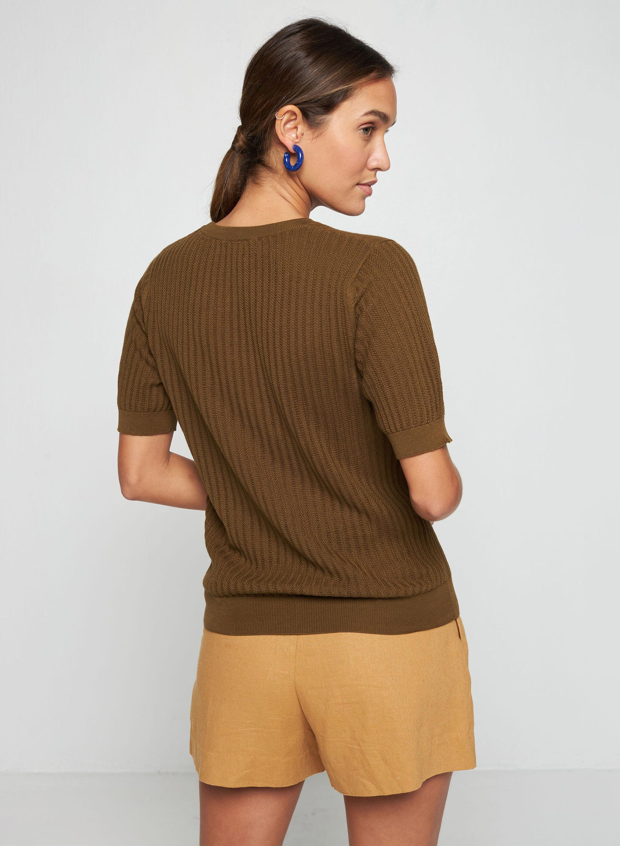 T-shirt col rond en coton bio - Sidonie 7650 kaki - 83 Kaki