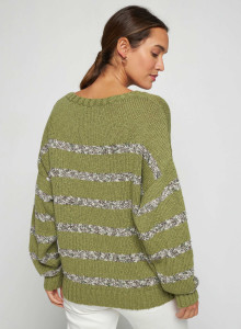 Pull rayé en coton et lin - Thildie 7718 olive - 22 Vert moyen