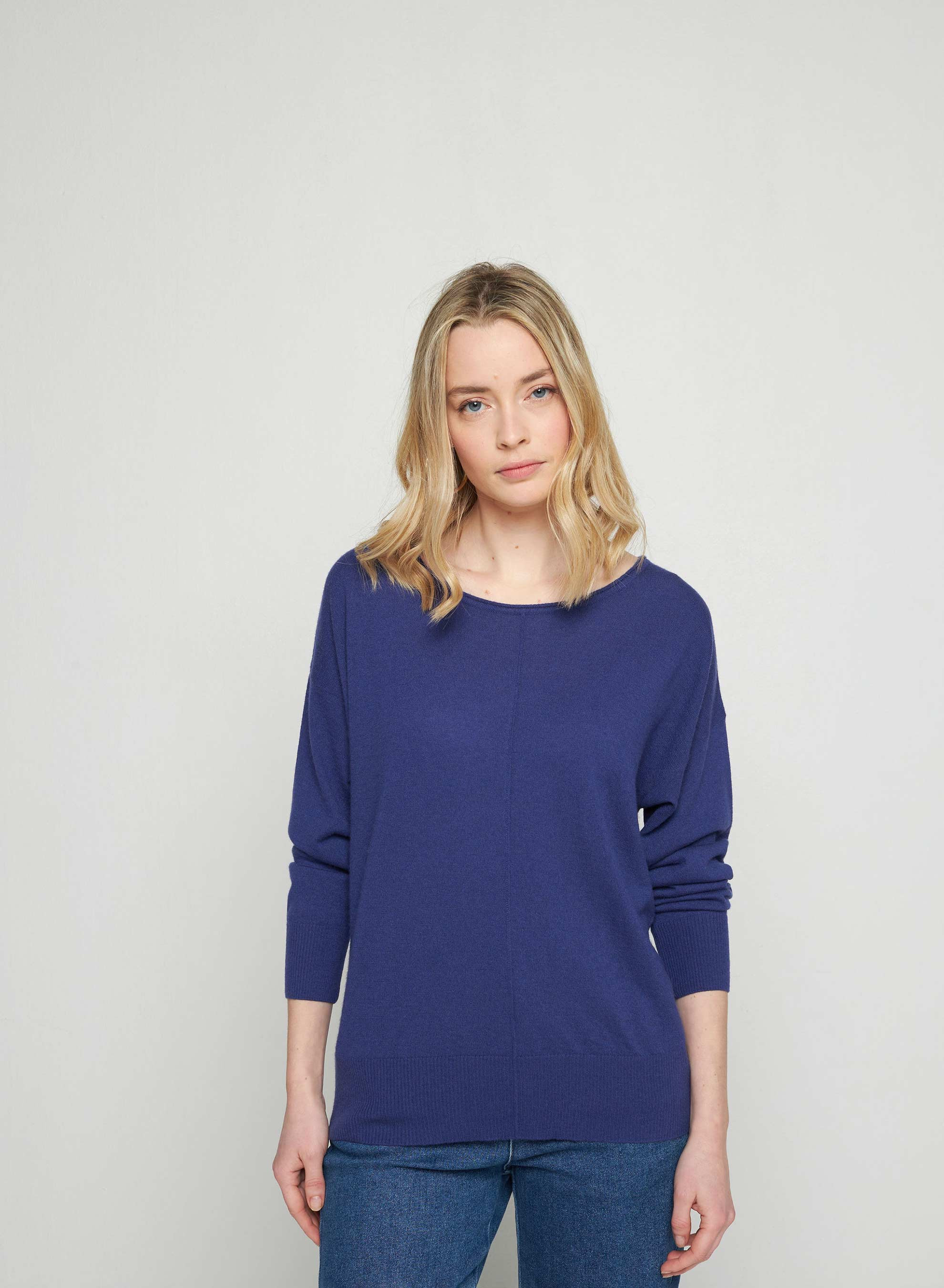 Pull col rond en cachemire light - Soraya 7645 indigo - 03 Bleu foncé