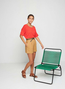 T-shirt boutonné dans le dos en lin flammé - Tally 7680 capucine - 15 Orange