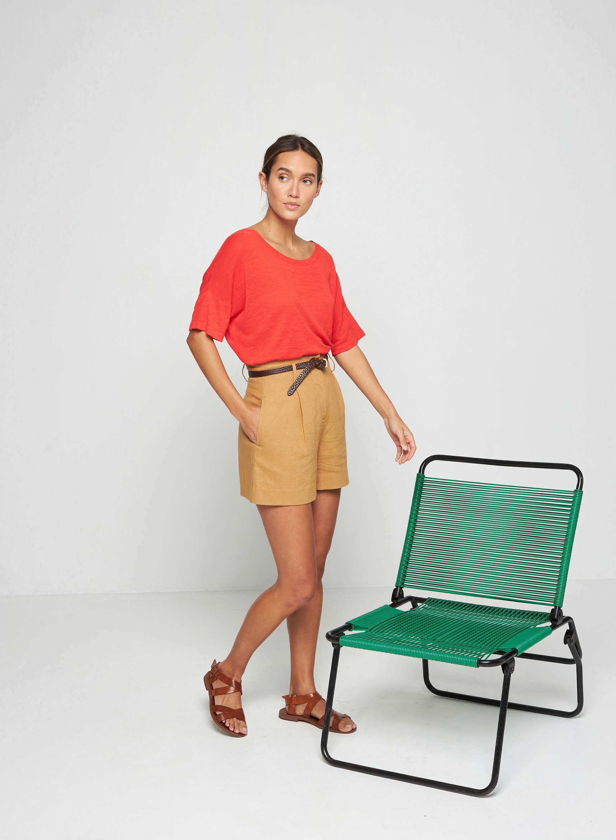 Flamed linen button back t-shirt - Tally