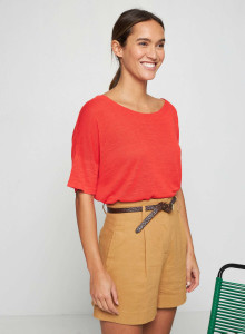 Flamed linen button back t-shirt - Tally