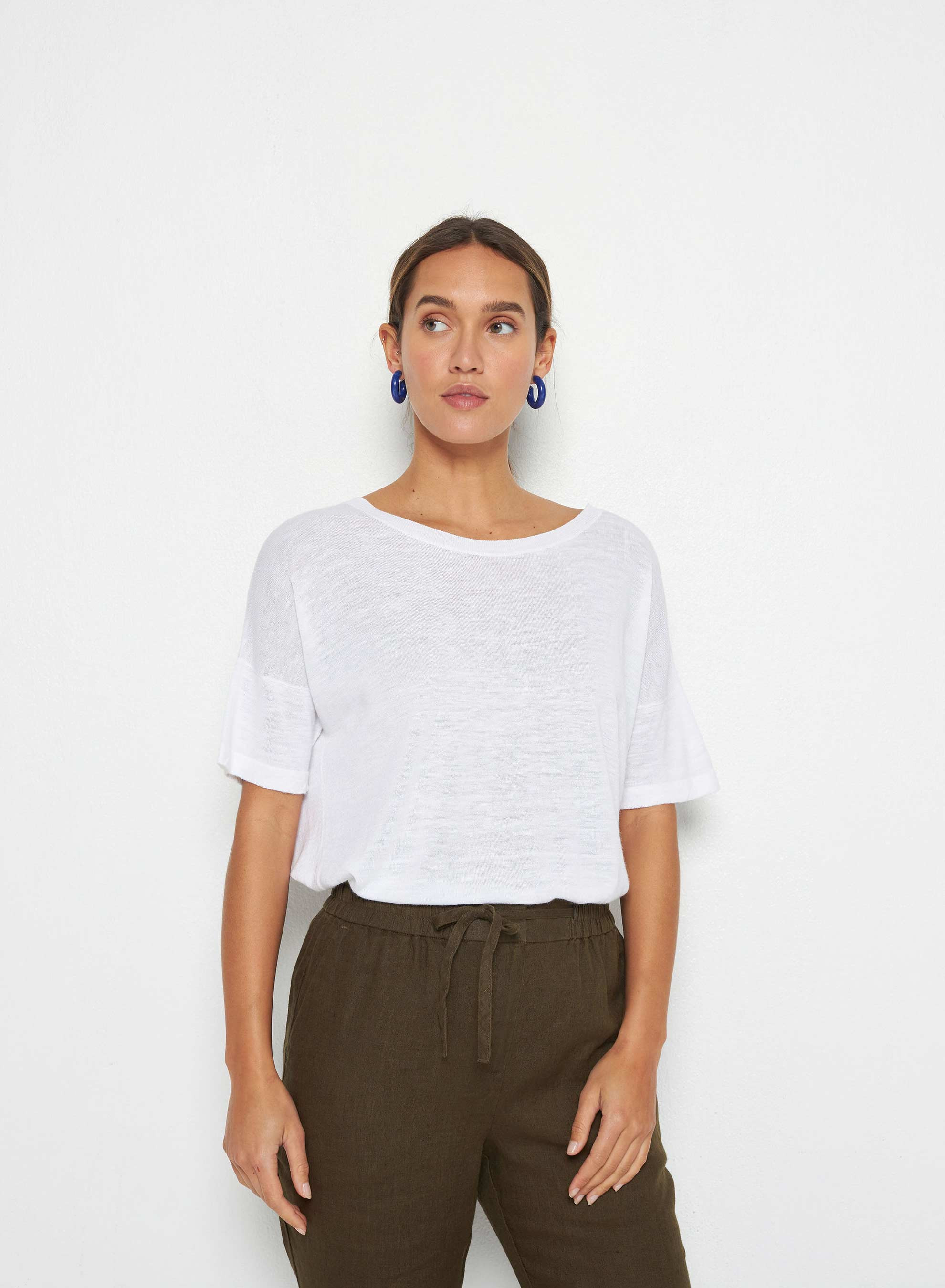 Flamed linen button back t-shirt - Tally