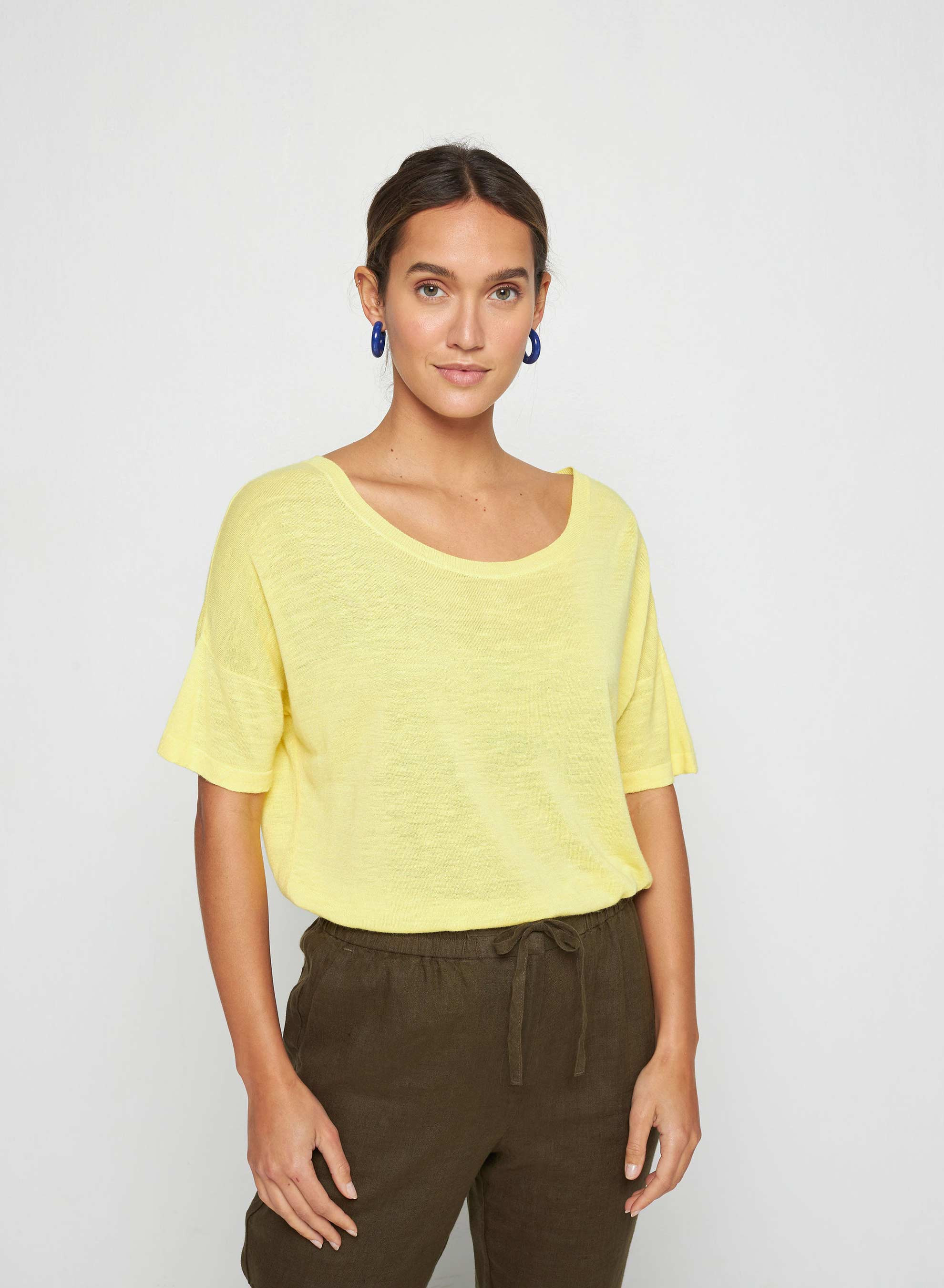 T-shirt boutonné dans le dos en lin flammé - Tally 7660 citron - 08 Jaune