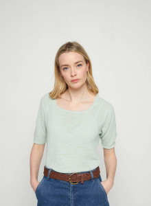 T-shirt maille côtelée en lin flammé - Tahissa 7651 sauge - 23 Vert clair