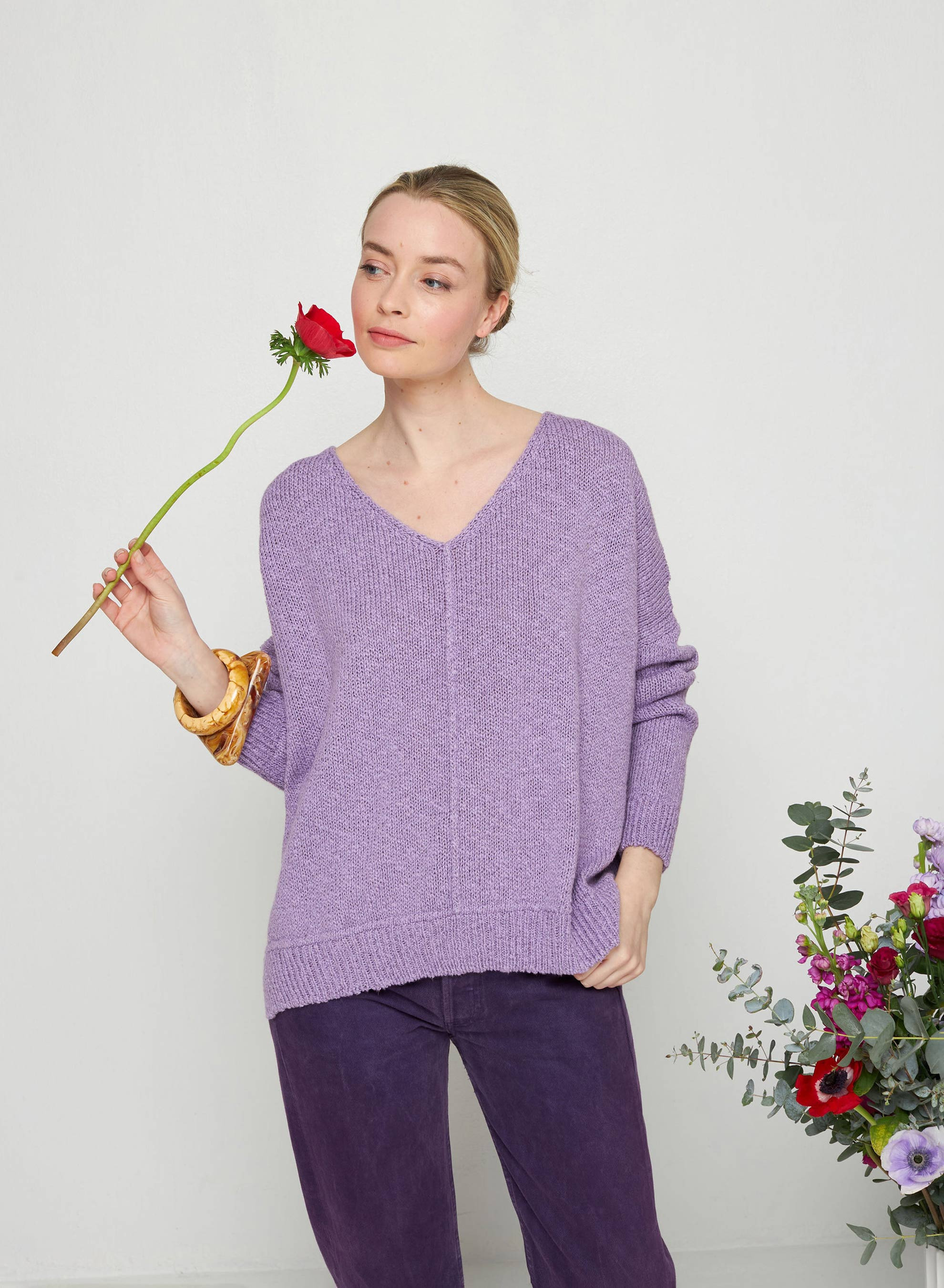 Pull ample coton et lin - Thalie  7690 lavande - 16 Violet clair